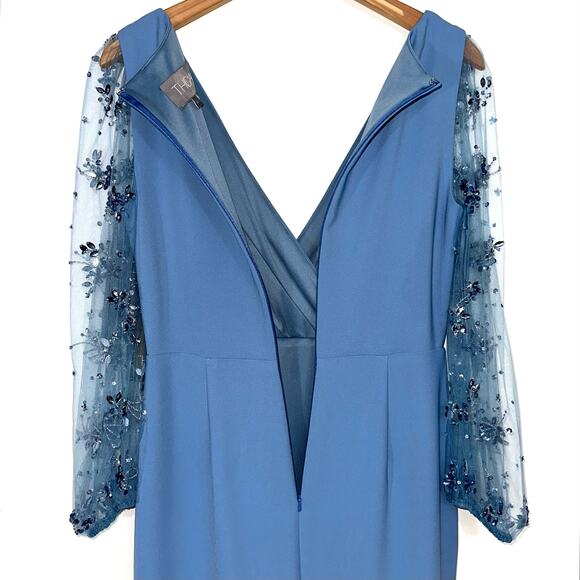 NWT Theia Kiera Beaded Puff Sleeve Gown in Storm Blue Size 4 - Picture 14 of 16